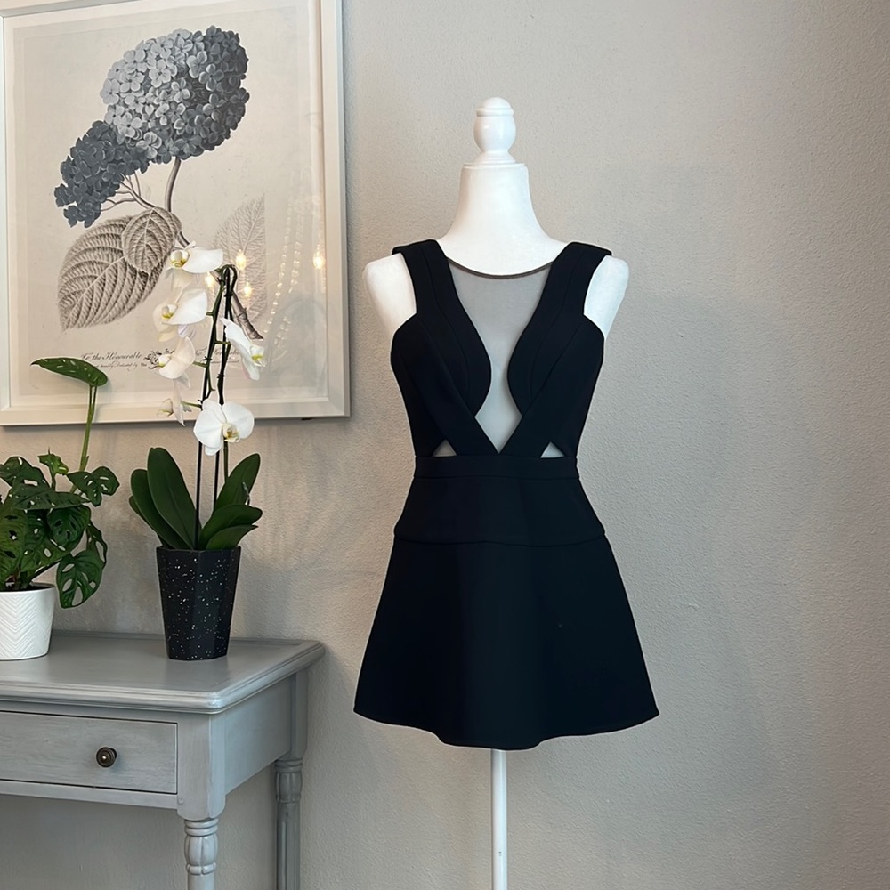 BCBGMaxAzria Black Mesh-Inset Mini Dress